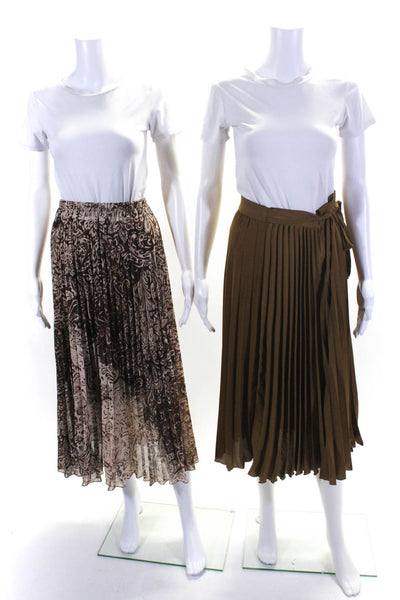 Zara Absolu Womens Pleated Button Waist Tie Midi Skirt Brown Size S Lot 2