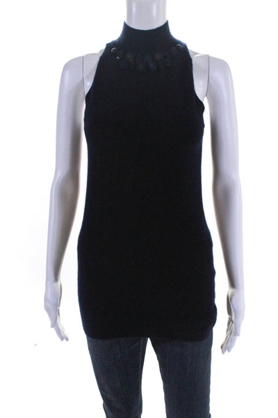 Vince Womens Cashmere Beaded Sleeveless Mock Neck Sweater Top Navy Size XS