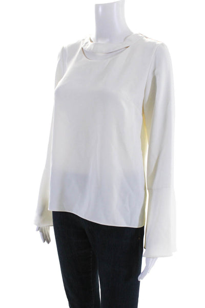 Amanda Uprichard Womens Crepe Key Hole Long Sleeve Blouse Top White Size S