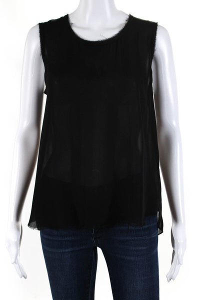 Raquel Allegra Womens Sleeveless Sheer Fringes Pullover Blouse Top Black Size 1