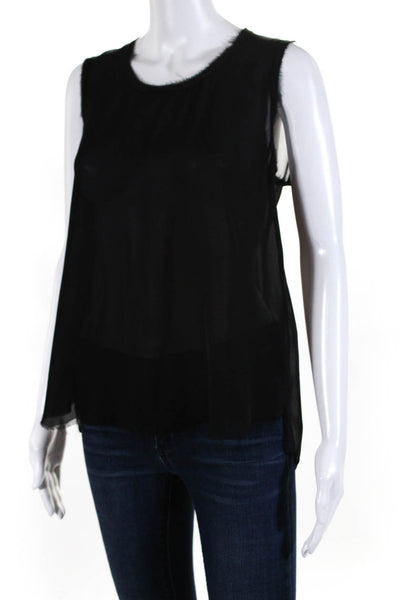 Raquel Allegra Womens Sleeveless Sheer Fringes Pullover Blouse Top Black Size 1