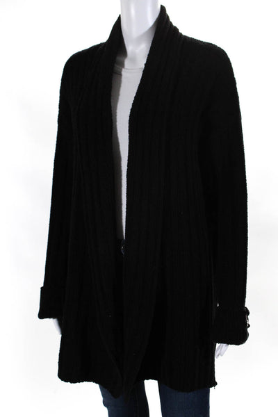 DKNYC Womens Ribbed Textured High Collared Draped Cardigan Black Size M