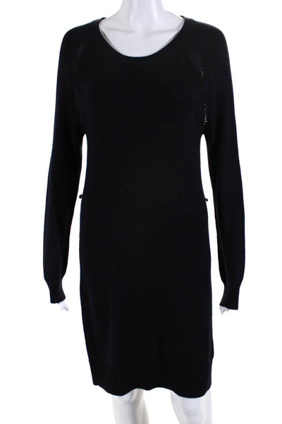 Michael Michael Kors Womens Ribbed Texture Long Sleeve Sweater Dress Navy Size S