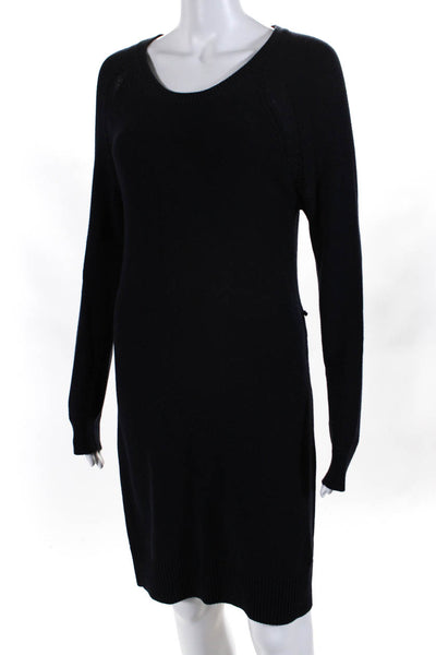 Michael Michael Kors Womens Ribbed Texture Long Sleeve Sweater Dress Navy Size S