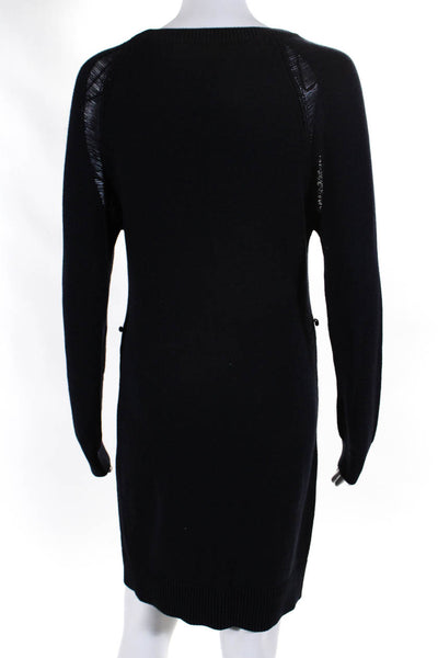 Michael Michael Kors Womens Ribbed Texture Long Sleeve Sweater Dress Navy Size S