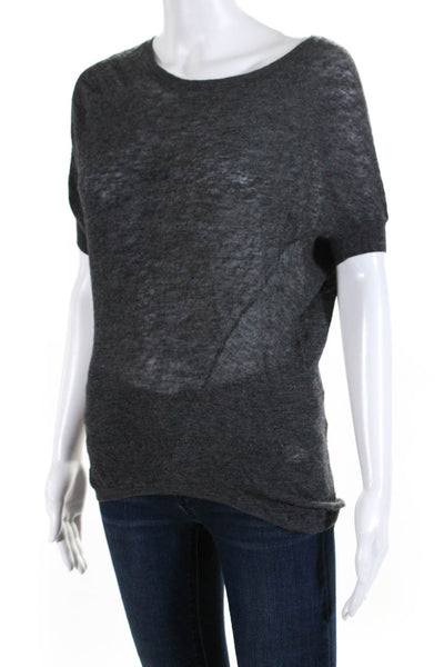 Vince Womens Wool Short Sleeve Round Neck Pullover Blouse Top Dark Gray Size XS