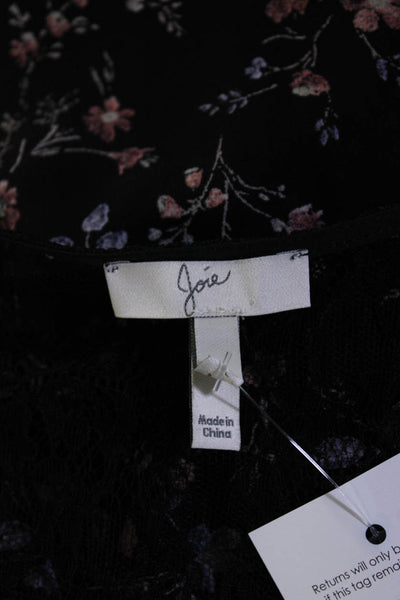 Joie Womens Silk Floral Print Lace Panel V-Neck Button Up Dress Black Size M