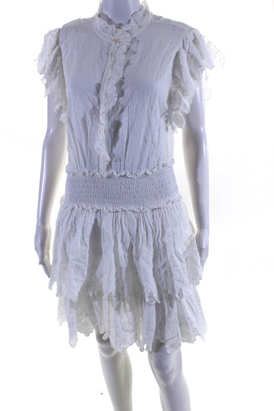 La Vie Womens Cotton Embroidered Eyelet Short Sleeve Tiered Dress White Size L