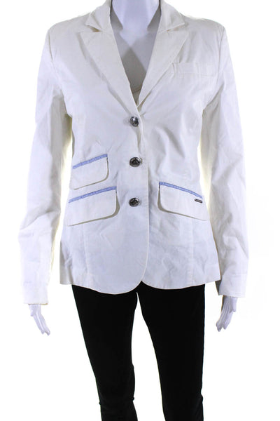 Saint James Womens Three Button Light Blazer Jacket White Cotton Size 8