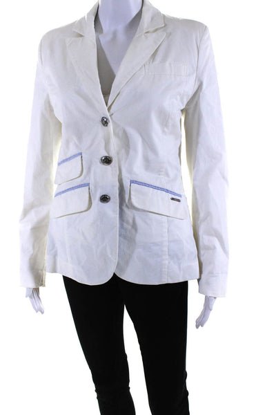 Saint James Womens Three Button Light Blazer Jacket White Cotton Size 8