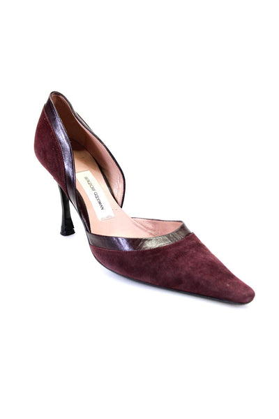 Bergdorf Goodman Womens Leather Trim Suede D'orsay Pumps Burgundy Size 39 9