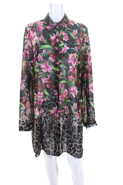 Carmen Marc Valvo Women's Long Sleeves Button Down Floral Swimsuit Cover Up M