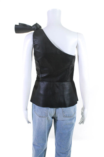 Pinko Women's One Shoulder Peplum Vegan Leather Blouse Black Size 40