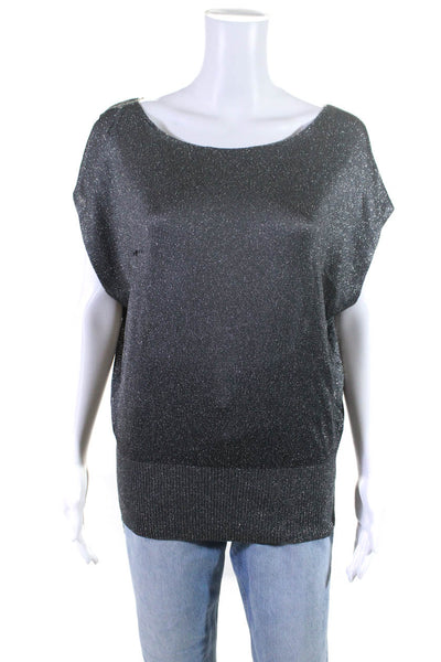 Alice + Olivia Women's Round Neck Sleeveless Glitter Silver Blouse Size XS