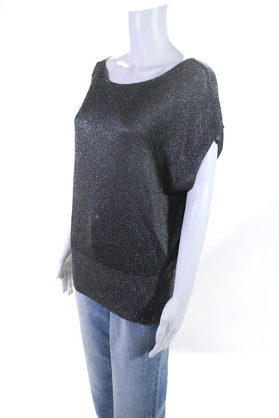 Alice + Olivia Women's Round Neck Sleeveless Glitter Silver Blouse Size XS