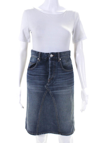 Etoile Isabel Marant Womens Blue Medium Wash Fly Button Midi Denim Skirt Size 34