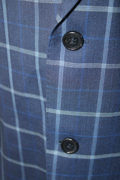 Designer Men's Collar Long Sleeves Line Plaid Jacket Blue Size 40