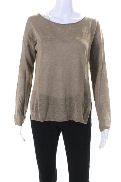 Vince Women's Round Neck Long Sleeves Pullover Sweater Brown Size XS
