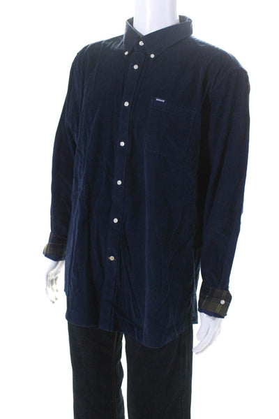 Barbour Men's Corduroy Tailored Fit Long Sleeve Button Down Short Blue Size XL