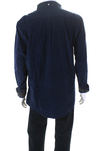 Barbour Men's Corduroy Tailored Fit Long Sleeve Button Down Short Blue Size XL