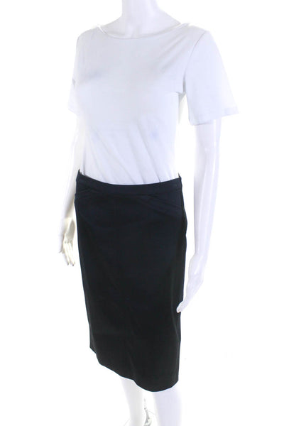 ATM Womens Grosgrain Trim Satin Midi Pencil Skirt Navy Blue Size 4