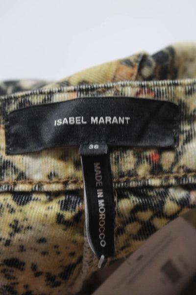 Isabel Marant Women's Mid Rise Snakeskin Print Corduroy Jeans Yellow Size 36