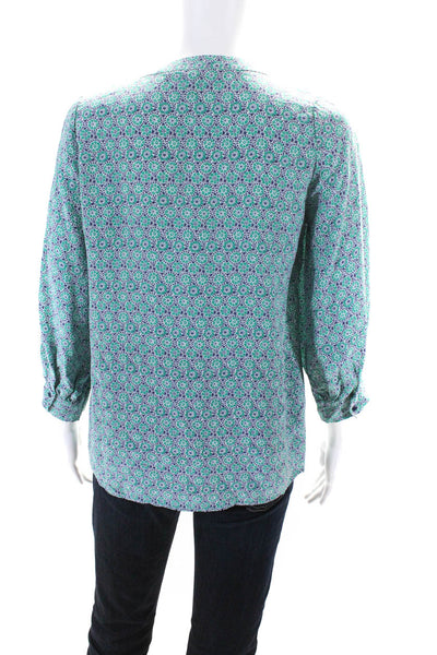 Joie Womens Long Sleeve V Neck Floral Printed Silk Shirt Green White Size XS