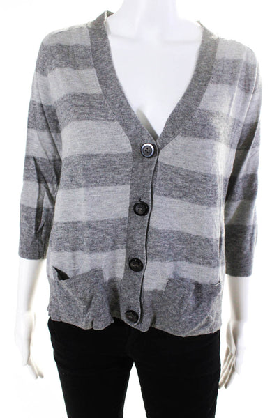 Joie Womens Button Front V Neck Striped Cardigan Sweater Gray Size Small