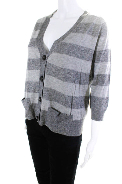 Joie Womens Button Front V Neck Striped Cardigan Sweater Gray Size Small