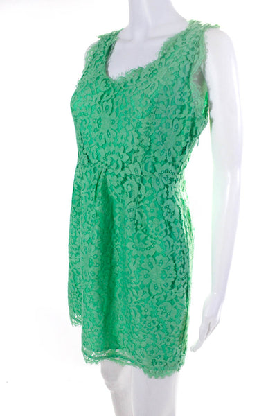 Joie Womens Sleeveless Scoop Neck Lace Overlay Shift Dress Green Size Small