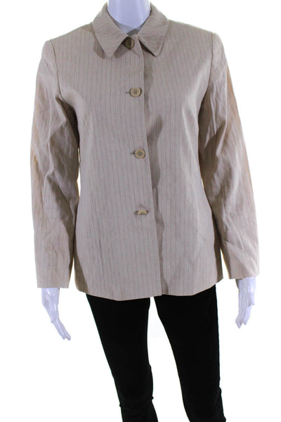 Lafayette 148 New York Womens Linen Striped Button Down Jacket Beige Size 6