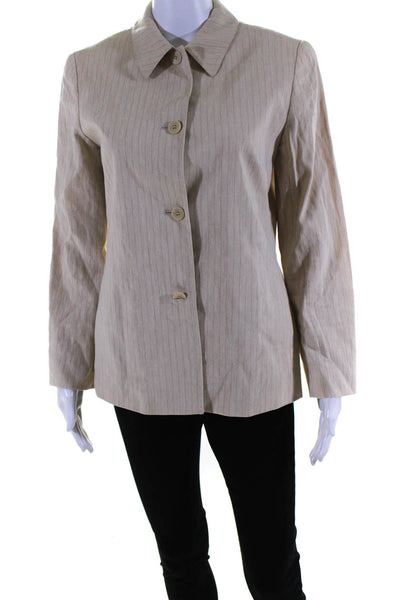 Lafayette 148 New York Womens Linen Striped Button Down Jacket Beige Size 6