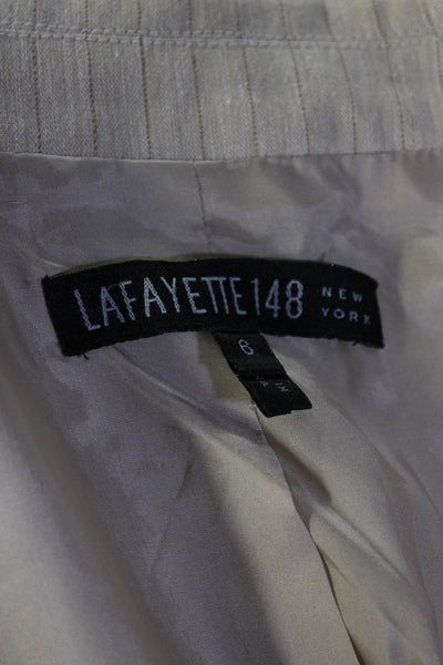 Lafayette 148 New York Womens Linen Striped Button Down Jacket Beige Size 6