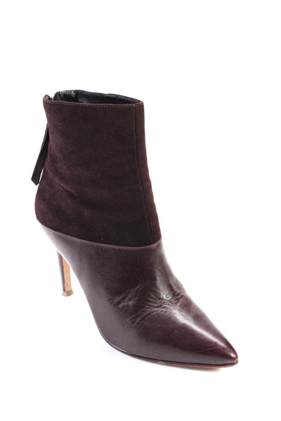 Reiss Women's Leather Suede Pointed Ankle Boots Burgundy Size 8