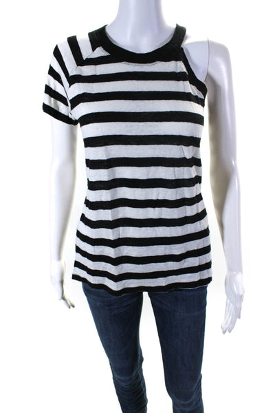 IRO Womens Jersey Striped Print Cut Out Crewneck Jainspe Top White Black Size XS