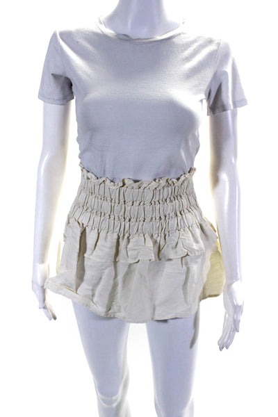 Isabel Marant Etoile Womens Smocked Waist Ruffled Hem Mini Skirt Beige Size 36