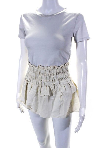 Isabel Marant Etoile Womens Smocked Waist Ruffled Hem Mini Skirt Beige Size 36