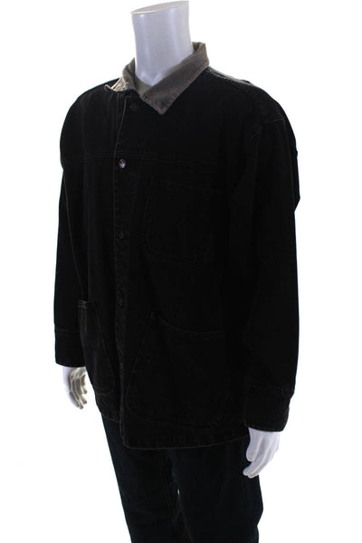 Pierre Balmain Vintage Mens Denim Button Down Jacket Black Cotton Size Large