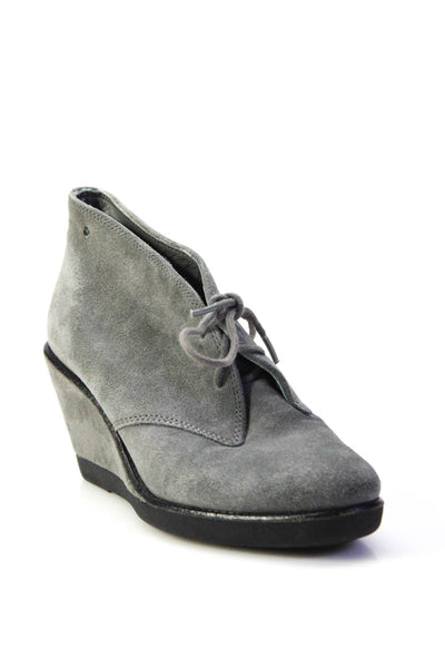 Coach Women's Suede Lace Up Wedge Boots Gray Size 7.5