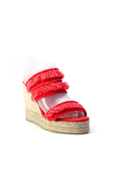 Castaner Women's Open Toe Fringe Trim Platform Wedges Red Size 9