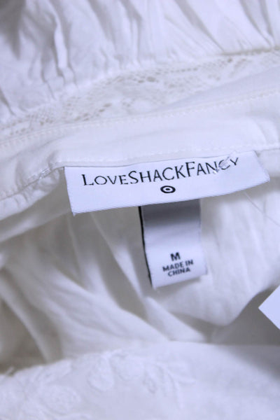 Love Shack Fancy Women's Round Neck Ruffle Sleeveless Tiered Mini Dress White M