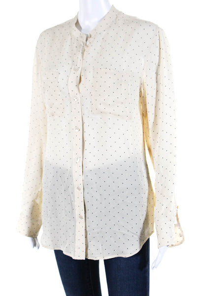 Equipment Femme Round Neck Long Sleeves Button Up Polka Dot Shirt Size S