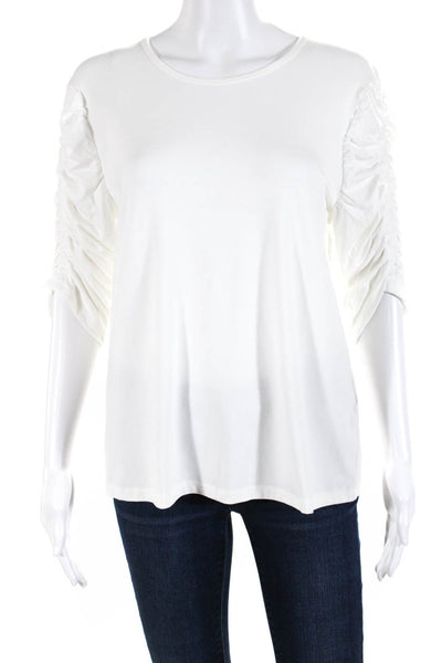 Elie Tahari Women's Round Neck Short Sleeves Blouse White Size M