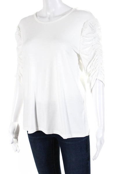 Elie Tahari Women's Round Neck Short Sleeves Blouse White Size M