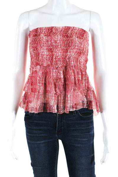 Isabel Marant Etoile Women's Silk Striped Strapless Ruffle Blouse Red Size 36
