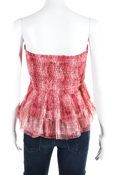 Isabel Marant Etoile Women's Silk Striped Strapless Ruffle Blouse Red Size 36