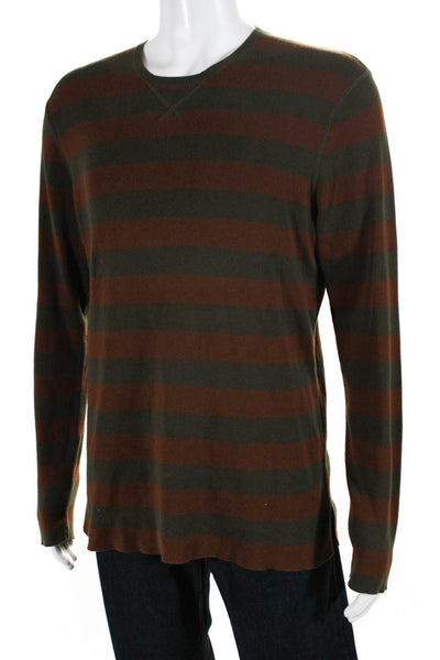 John Varvatos Women's Long Sleeve Striped V-Neck Sweater Brown Size L