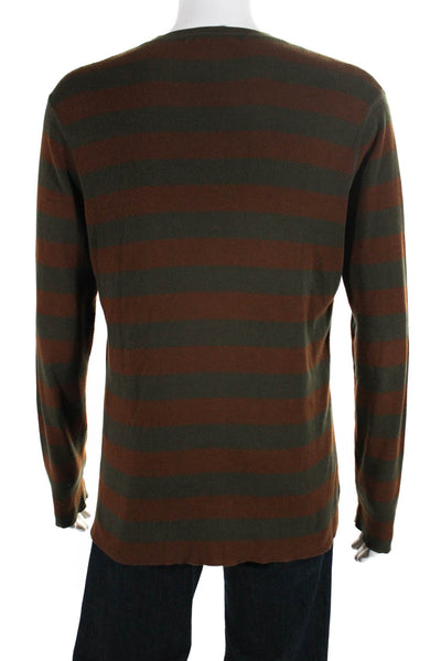 John Varvatos Women's Long Sleeve Striped V-Neck Sweater Brown Size L
