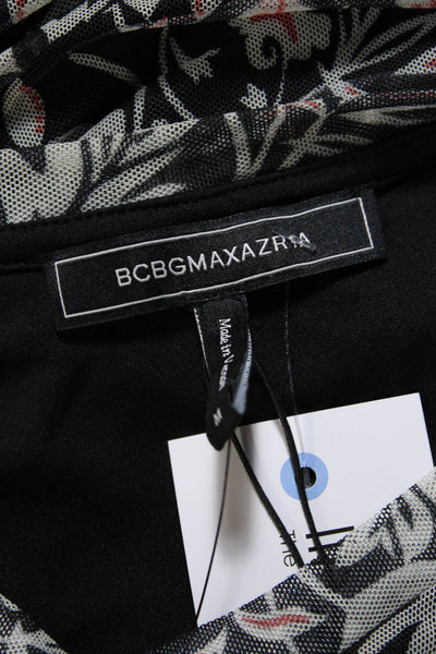 BCBGMAXAZRIA Women's Round Neck Short Sleeves Cinch Blouse Black Size M