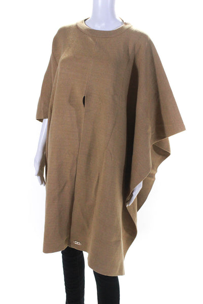 LDT Womens 3/4 Sleeve Crew Neck Draped Poncho Sweater Brown One Size
